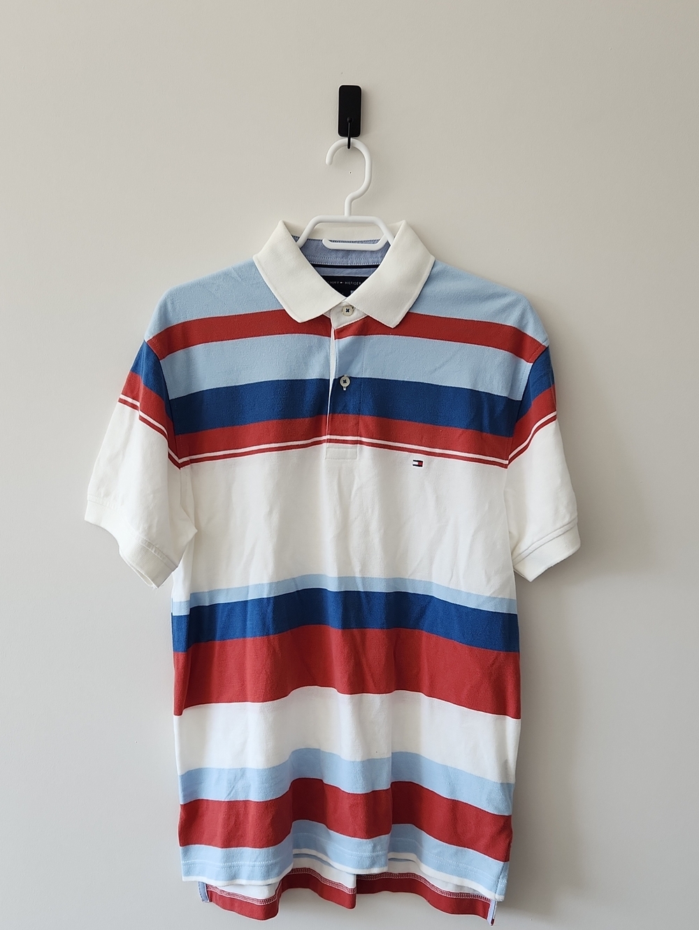 Tommy Hilfiger White, Red & Blue Horizontal Stripe Polo